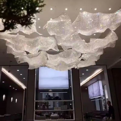 Hand-Woven Crystal Cloud Chandelier Custom Crystal Ribbon Lamp Art Deco high ceiling chandeliers