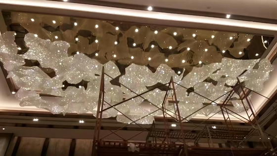 Hand-Woven Crystal Cloud Chandelier Custom Crystal Ribbon Lamp Art Deco high ceiling chandeliers