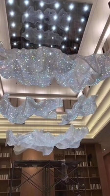 Hand-Woven Crystal Cloud Chandelier Custom Crystal Ribbon Lamp Art Deco high ceiling chandeliers