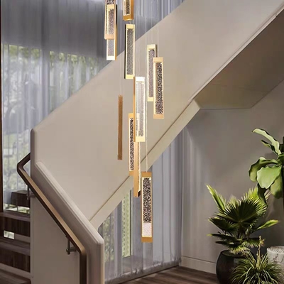 New Modern Luxury Gold Light Crystal Chandelier Loft Led Pendant Lights Hotel Lobby Stair High Ceiling Chandeliers Lamp