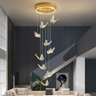 Modern Stairs Chandelier Acrylic Butterfly Shape Duplex Living Room Dining Room LED Stairs Light Pendant Hanging Lamp