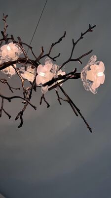 Modern Branch Creative 5-Light Handmade Glass Plate Pendant Copper Kitchen Island Chandelier with Warm Copper Finish and Adjustable Chain