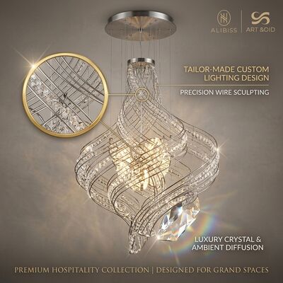 European Style Crystal Ribbon Chandelier Custom Lighting Design LED 220V-240V 100W-300W Historic Palace