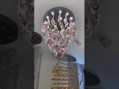 Phòng khách căn hộ biệt thự hiện đại Thang cầu thang dài tinh thể Đèn treo với ba màu thay đổi Li