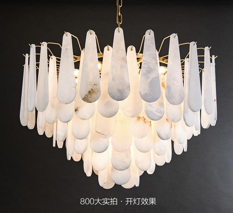 Restaurant Home Decor Alabaster Chandelier Luminaire Modern Luxury Brass Hanging Pendant Light