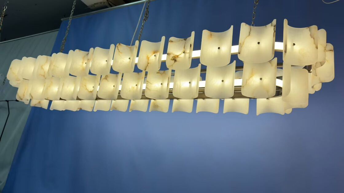 Modern Designer All-Copper Marble Luxury Minimalist Chandelier for Dining Living Room Tea Duplex Staircase Home Long Line Middle