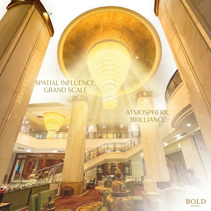 Exclusive Club Gold Crystal Chandelier Custom Large Spanish Marble Column Luxury Interior Lighting