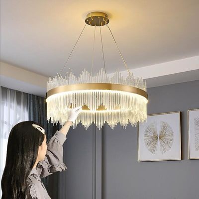 Đèn trần sang trọng hiện đại 3000K đến 6500K Đèn chùm pha lê vàng đồng thau đôi viền