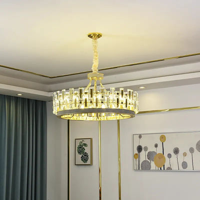 Đèn LED hình tròn hiện đại khói màu xám Đèn chùm pha lê E14 Tấm trần dày mạ điện