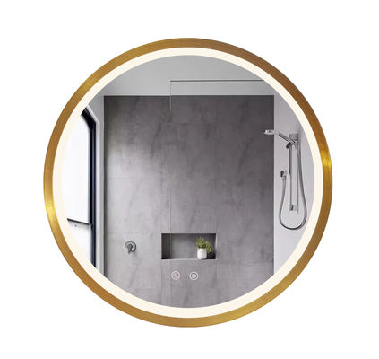 Khung nhôm vàng trang nhã Đèn LED phòng tắm Gương treo tường 600 * 600mm