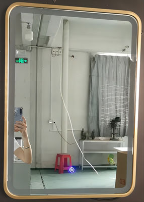 Gương trang điểm hình vuông hiện đại có đèn Khung nhôm đen / vàng