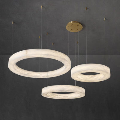 Nordic Led Modern Ring Tây Ban Nha Alabaster Stone Brass Pendant Lamp Chandelier Cho Phòng khách