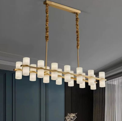 Thùng ăn tùy chỉnh Thùng bar hình chữ nhật Trần nhà sang trọng Alabaster trang trí đèn chùm vàng đồng Đèn treo