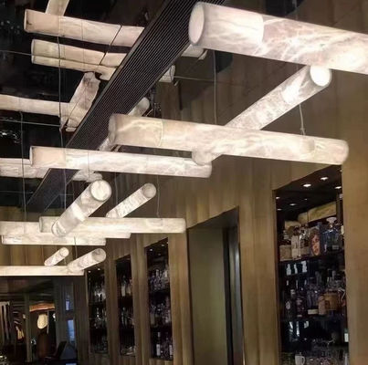 Custom Hotel Indoor Deco Modern Hanging Dining Room Pendant Light Nordic Luxury Brass Alabaster Linear Big Chandelier (Thiết kế nội thất khách sạn theo yêu cầu)