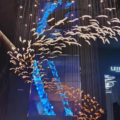 Dự án Khách sạn tùy chỉnh Phòng hành lang Villa Mall cầu thang treo tay Thổi thủy tinh lá lông dẫn đèn chùm Pendant Light