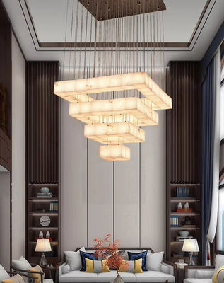 Thang đá cẩm thạch Full Copper Long Pendant Light Nhà thiết kế tối giản hiện đại biệt thự Phòng khách Thiết kế sáng tạo Đèn Alabaster