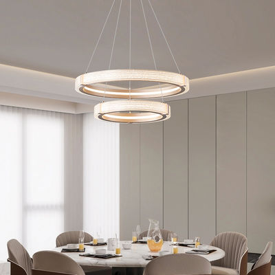 Đèn đèn tinh thể Bắc Âu hiện đại Creative Double Ring Hanging Chandelier Dimmable 3CCT LED Sand Iron Acrylic Thiết kế phòng lớn