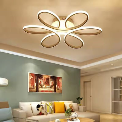 Ánh sáng mặt bằng vàng có thể tắt dần được gắn trên Led Acrylic Ceiling Light Minimalist Creative Ring Hanging Light Flower Shape Modern