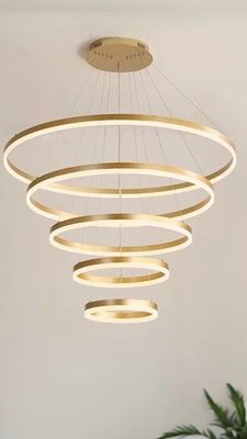 Gold Shell Aluminum LED Round Ring Light 5 vòng treo đèn trần cho khách sạn Villa