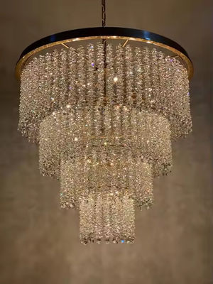 Nhà sản xuất đèn chùm khách sạn Luxury Golden Modern Crystal Round Pendant Light cho tiệc cưới