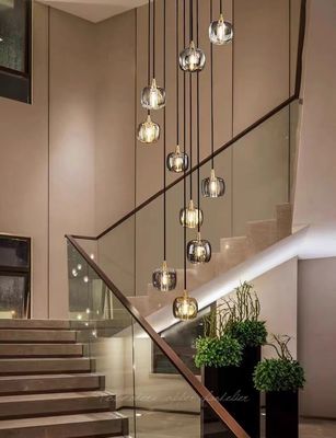 Sô cô la tất cả đồng cầu thang Pendant đèn cuối biệt thự Phòng khách ánh sáng với tinh thể sang trọng và chức năng quay