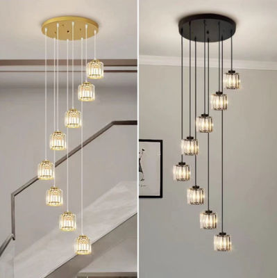 Villa Hollow Iron Chandelier Vàng / Đen Đèn thang tinh thể tối giản hiện đại với thiết kế xoay