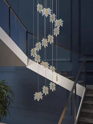 Modern Led Simple Art Leaf Acrylic Chandelier Gold Home Hotel Staircase Dining trang trí Đèn treo