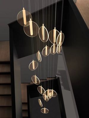 Cầu thang mái cao biệt thự đèn chùm đèn chùm xoắn ốc cầu thang bánh tròn Acrylic treo đèn chùm đèn nhà hiện đại