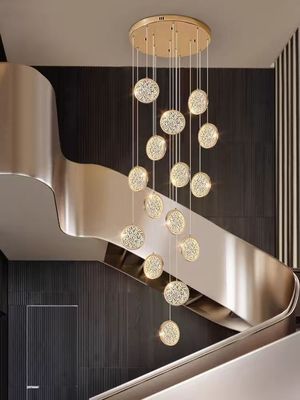 Luxury Hotel Lobby trang trí vàng kích thước lớn tùy chỉnh hiện đại LED trần đèn chùm