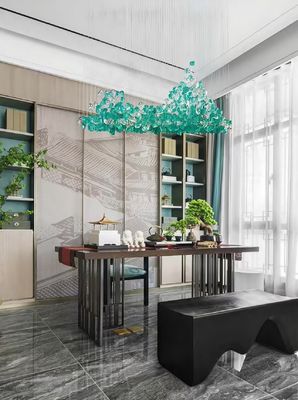 Custom Modern Hotel Lobby Villa Green Stone Art Chandelier Đèn LED sang trọng