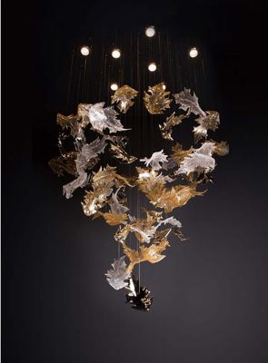 Ánh sáng Amber nghệ thuật kính lá đèn chùm trang trí Phòng hành lang Big Foyer Khách sạn lớn đèn chùm Maple lá đèn chùm trang trí