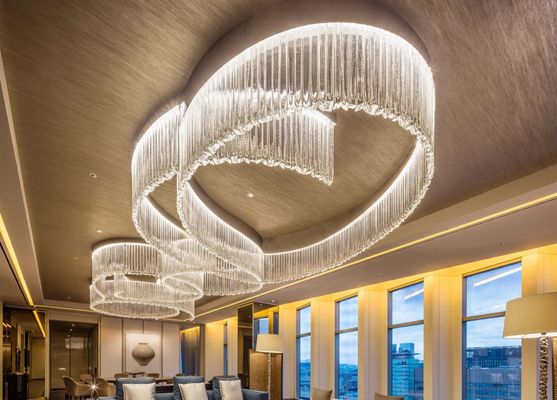 Custom Big Luxury Hotel Project Banquet Hall Restaurant Lobby Crystal Rod Led Ceiling Chandelier (Máy đèn trần Led)