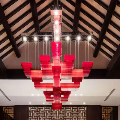 Đèn đèn chùm nhà hàng Trung Quốc theo yêu cầu Phong cách hiện đại Creative Acrylic Square Center Đèn đèn chùm hình chữ nhật