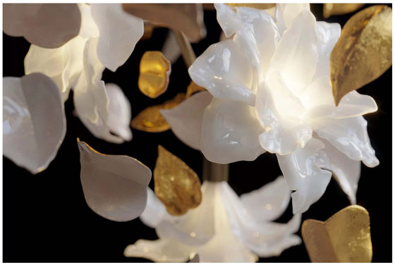 Villa Hollow phòng khách Full Copper Chandelier LED Light End Flower Lamp Custom Pick High Duplex Rotating Stair Lamp 5-