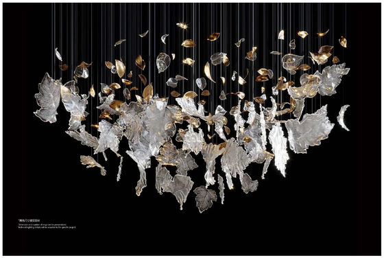 Độ cao có thể điều chỉnh phong cách hiện đại Led Art Chandelier Đèn cho các dự án lớn Với lá kính tùy chỉnh Và trang trí tiệc sang trọng