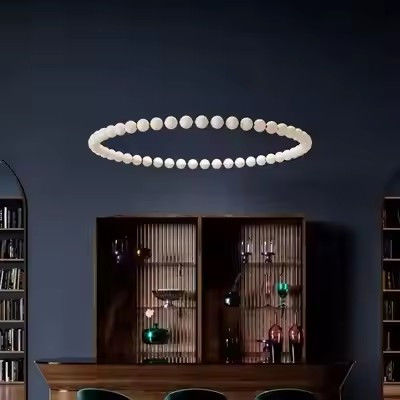 Chiếc đèn lồng vàng hiện đại trang trí nhà phòng ngủ phòng khách LED Ring Glass Pearl Hanging Lamp