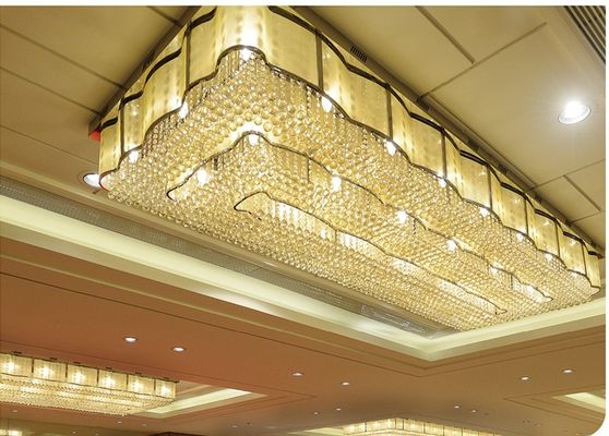 Đèn thả vàng pha lê trong suốt hình chữ nhật Chandelier Phòng khách Phòng ăn Đèn treo trong nhà Lớn Trần Khách sạn