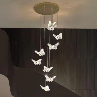 Đèn mặt dây chuyền hình bướm trong suốt acrylic đơn giản hiện đại Thiết kế treo nhiều đầu tối giản cho phòng ngủ cạnh giường cho phòng