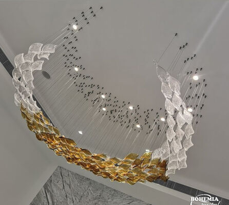 Đèn trần trang trí thẩm mỹ phòng khách bằng kính hổ phách kiểu châu Âu, hình lá rụng