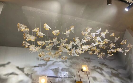 Ứng dụng tùy chỉnh làm khách sạn Lobby trang trí kính Đèn dây chuyền Đèn hiện đại LED trần đèn chùm đèn chùm ánh sáng vàng lá phụ kiện