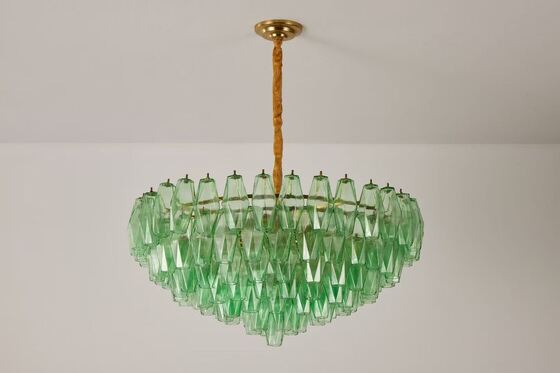 Đèn chùm thủy tinh thủ công màu xanh navy với hoàn thiện bằng đồng thau cho phòng khách, phòng ăn, phòng ngủ