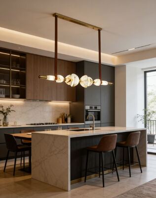 Nordic Light Luxury Designer Long Brass Alabaster Chandelier Nhà hàng đảo quán bar phòng trà phòng nghiên cứu đèn sáng tạo