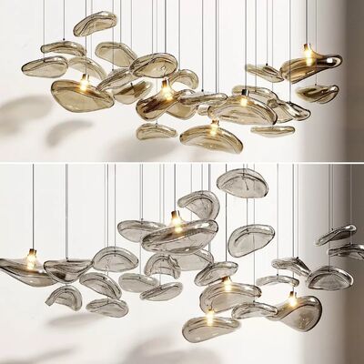 Retro Style Handmade Glass Plate 12-Light Branch Pendant Black Iron Modern Creative Chandelier