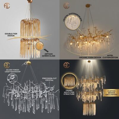 Custom Crystal Globe Cluster Chandelier Gold Multi-Drop Adjustable Hotel Villa Stairwell Pendant Light