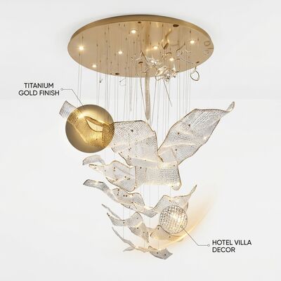 Sputnik Crystal Foyer Chandelier Titanium Gold Hotel Villa Entrance Modern Luxury Pendant Light
